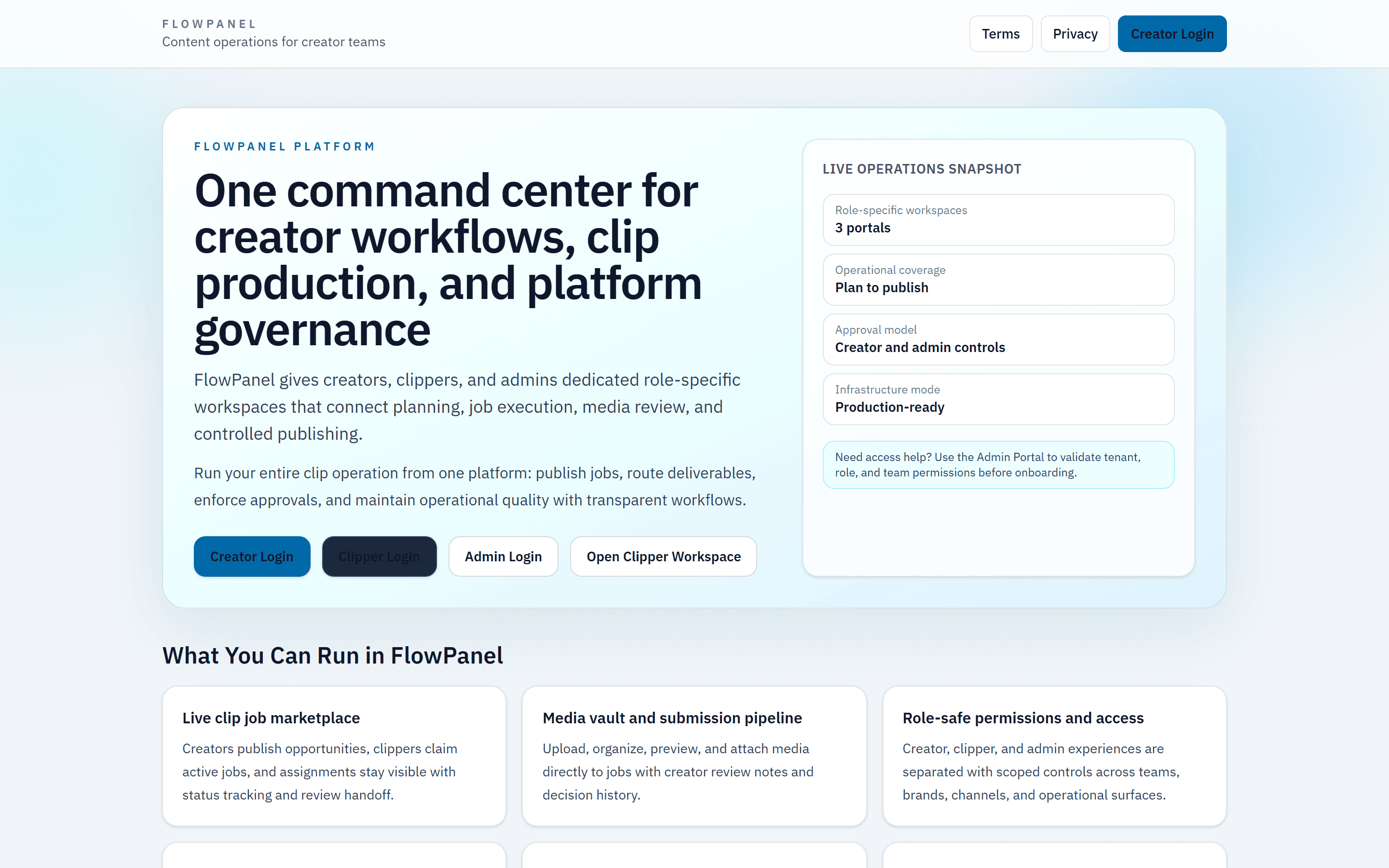 One panel for creators, clippers and admins